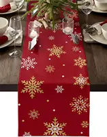 Christmas Gold Snowlfakes Linen Table Runner Holiday Party Decor Winter Xmas Kitchen Dining Table Runners Christmas Decorations 1