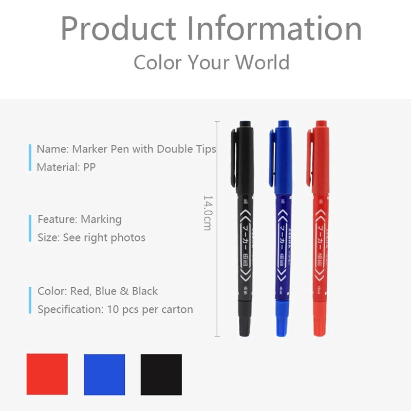 Double Head Marker Pen Waterproof Oily Ink Pen Black/Blue/Red 10pcs/set