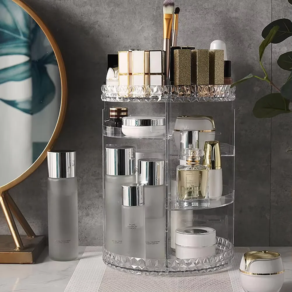 360度 Rotating Transparent Cosmetic Storage Box, Desktop Dressing Table, Skincare Products, Lipstick Brushes, Storage Rack 5