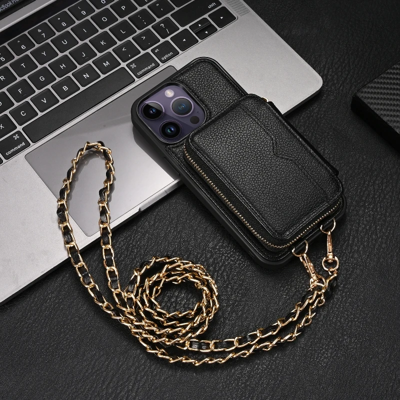 

Fashion With Mirror Wallet Card Phone Case For iPhone 15 14 Plus 13 Pro Max 360 ° Full Protection Shoulder Strap Phone Cover