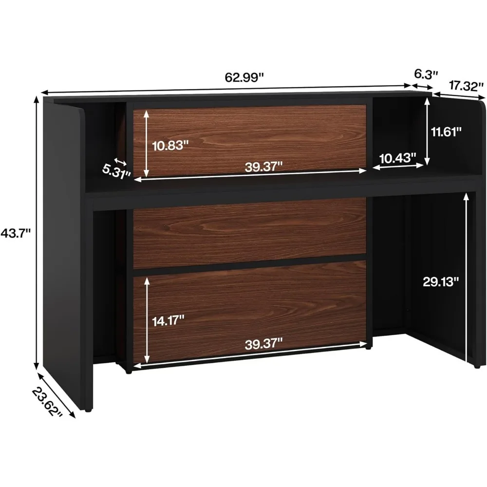 Front Counter Desk LED Lights, 63 Inches Checkout, Lobby, Salon, Retail, Modern Large Counter Table Store Shop Clinic Office