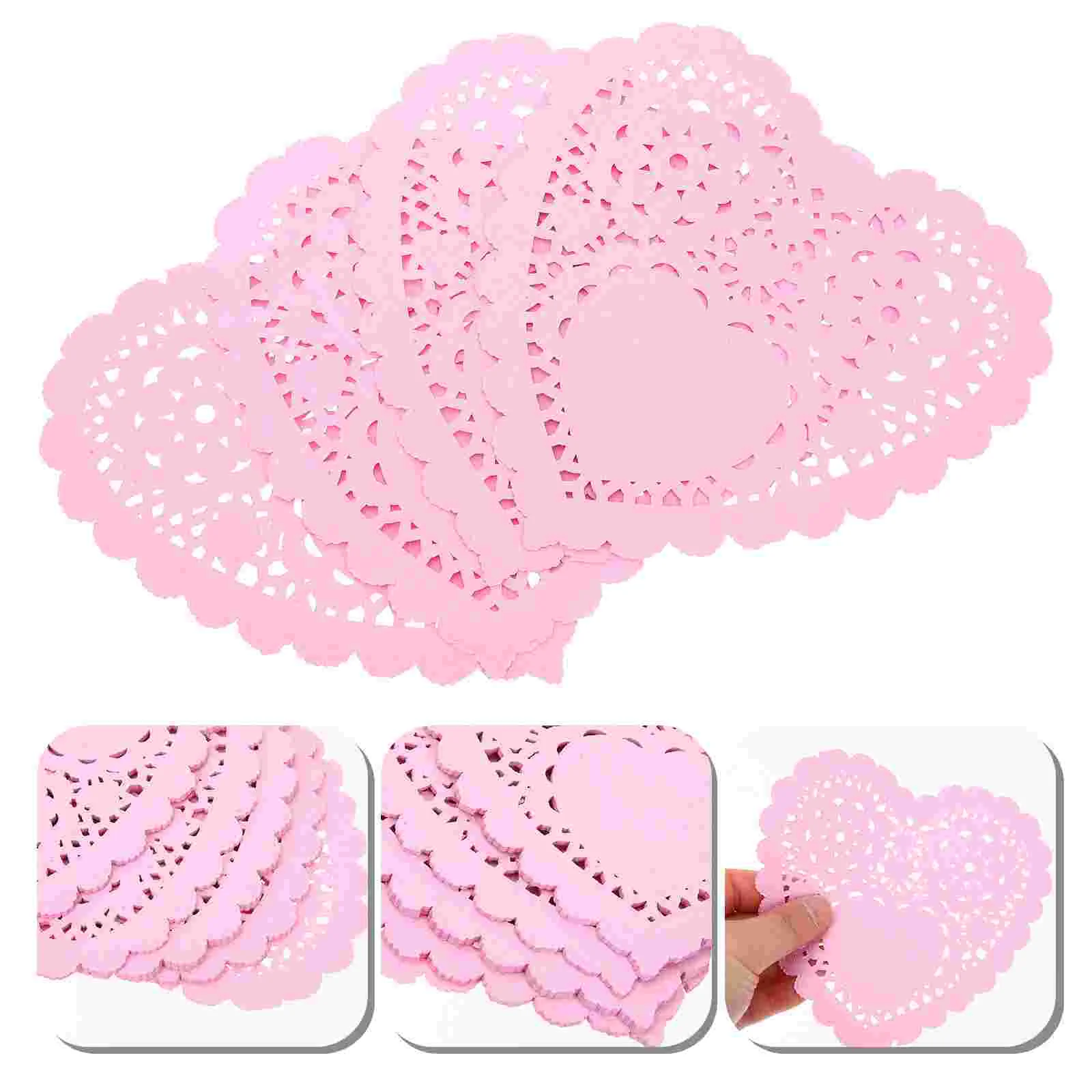 

100pcs Round Placemats Heart Shaped Round Placemats Paper Heart Lace Doilies Valentine Decor