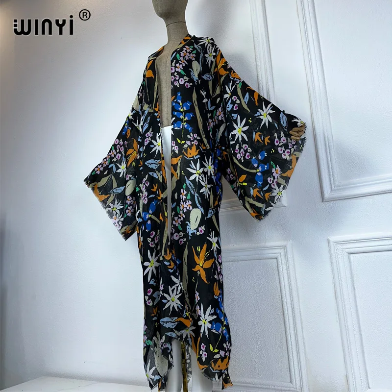 WINYI 여성용 기모노 비치 커버 업 가디건, 보호 맥시 코트, 아바야, 두바이, 럭셔리 이슬람 카프탄, 여름, 2024 원피스