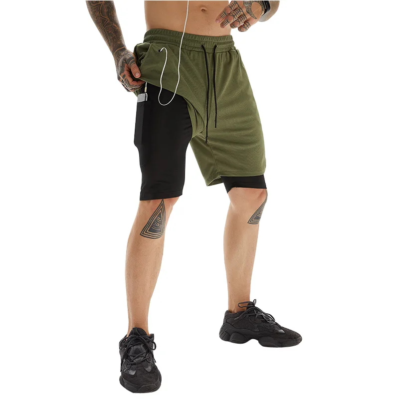

New Running Shorts Summer Casual Gym Fitness Bodybuilding Training Quick-drying Shorts Men's Jogging Running Sports 2-in-1 Pants