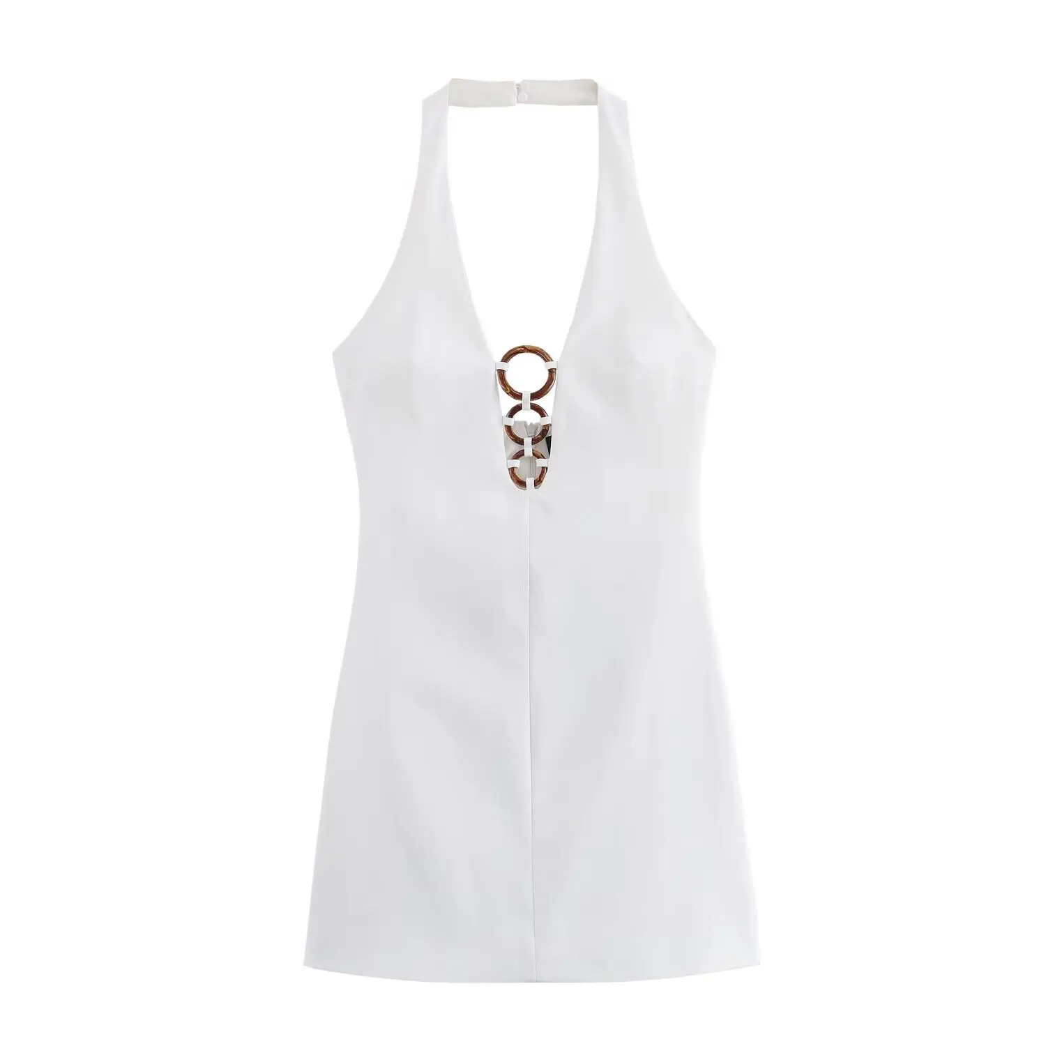 thumbnail image 1 of HH TRAF 2024 Vestido mini sin espalda sexy sólido de moda para mujer Vestido corto ajustado con cuello halter y huecos para mujer, 1 of 5