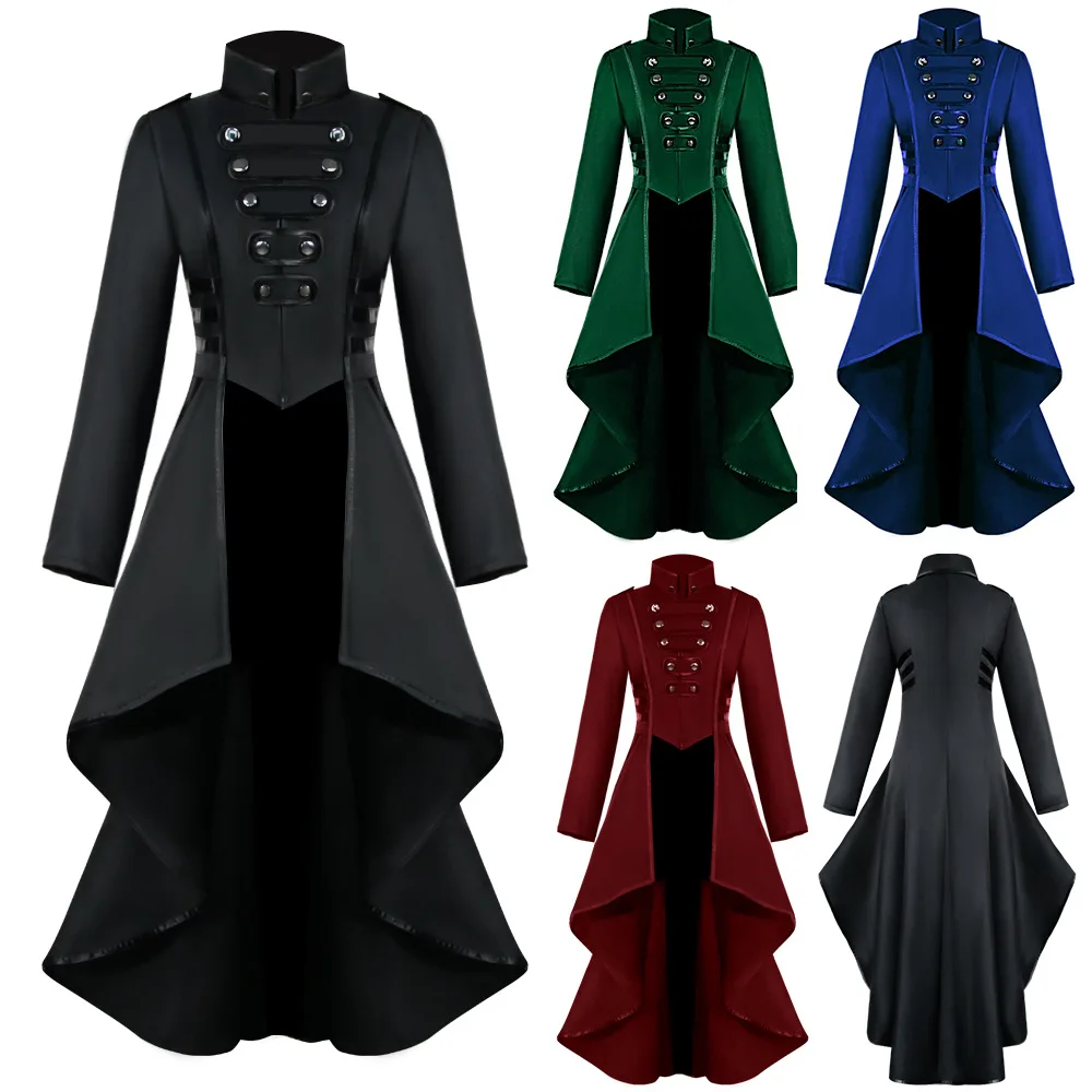 

Women Medieval Victorian Costume Tuxedo Tailcoat Gothic Steampunk Trench Irregular Hem Vintage Frock Outfit Coat