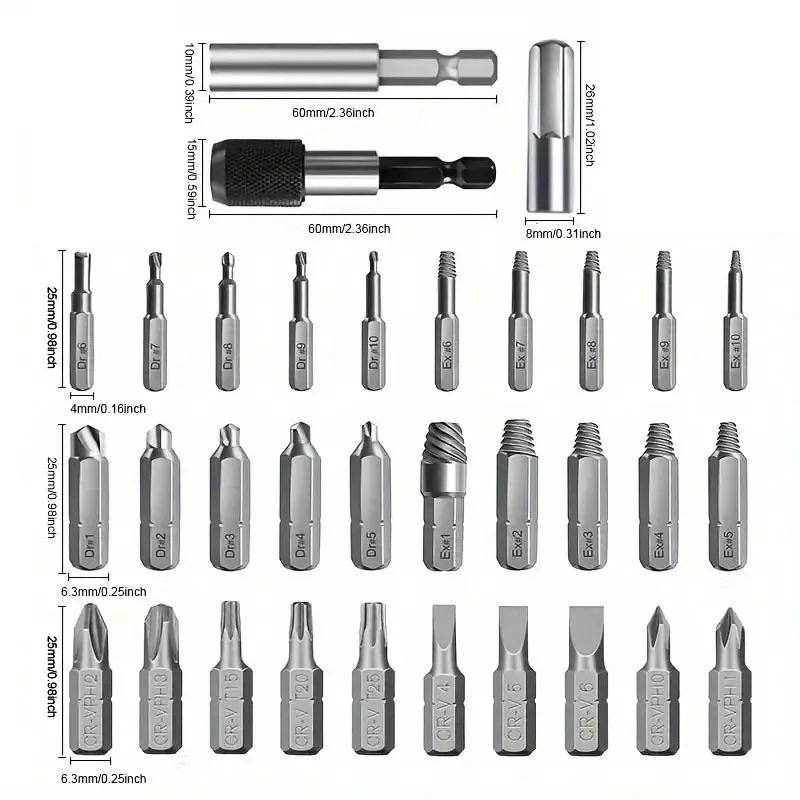 22/33pcs Damaged Screw Extractor Drill Bit Set Stripped Screw Extractor Kit Drill Bit Set Removal Tools With Plastic Storage Box