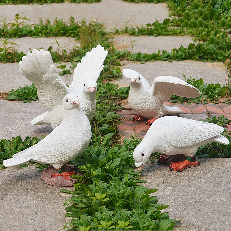  ピジョン 置物 ホワイト Resin pigeon miniature landscape ornament white pigeon bird