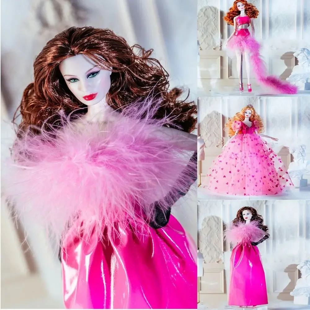 Pink Lace Wedding Doll Clothes Suit with Headwear