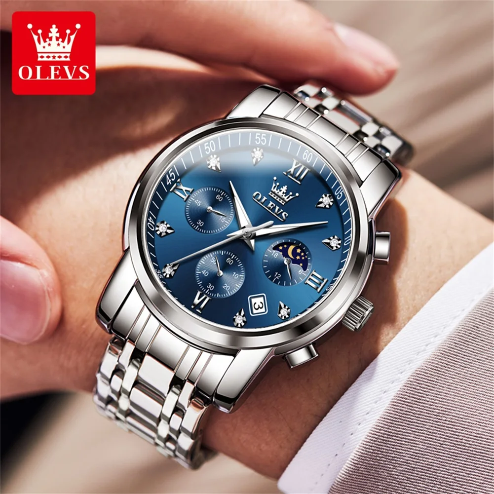 Classic Luxury Quartz Men's Watch with Moon Phase and Waterproof Stainless Steel Design
