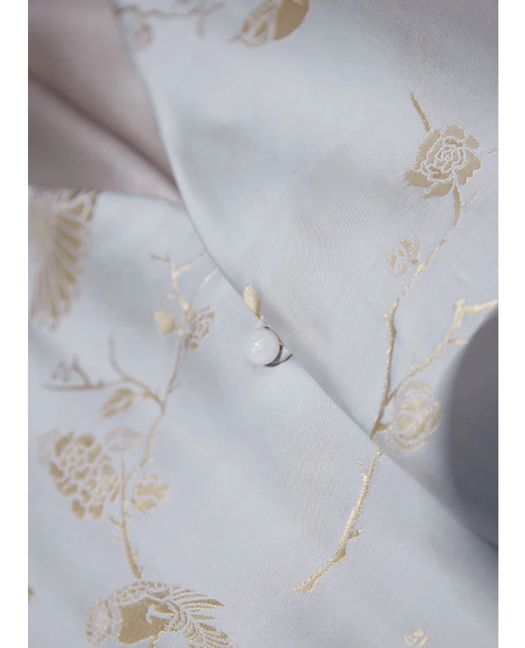 BirdTree 50% Mulberry Silk Shirt Coat Set for Women, Satin Jacquard Long Sleeve, Elegant Retro Top Sets, Spring S41093QM