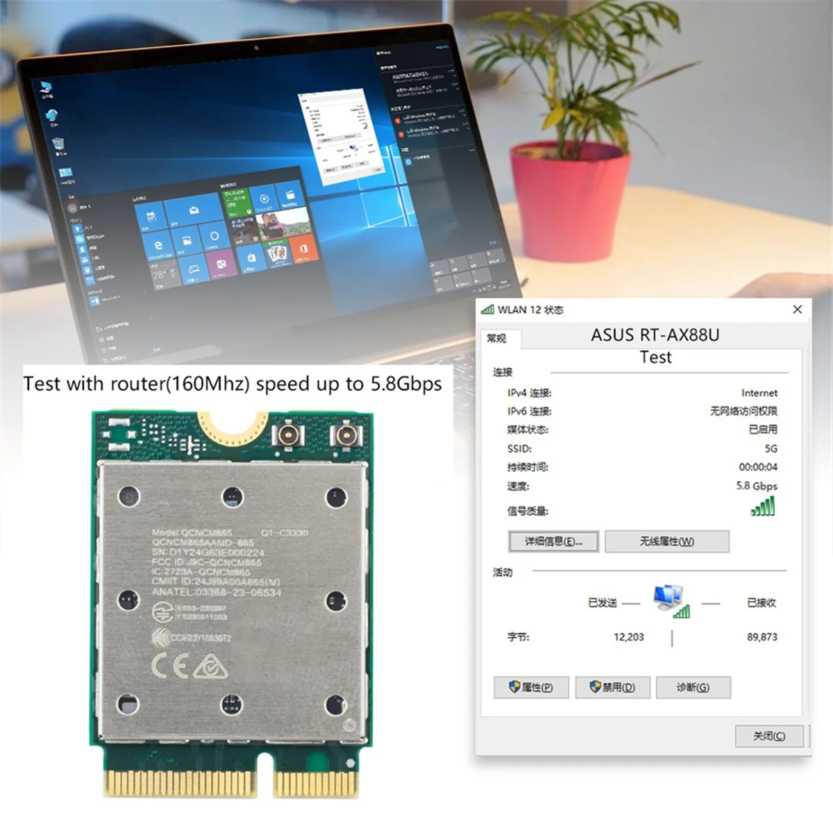 LRGJS WiFi7 QCNCM865 Bluetooth 5.4 Wireless Network Card Tri Band 2.4G/5G/6Ghz Network 5800M M.2 NGFF Wireless Adapter