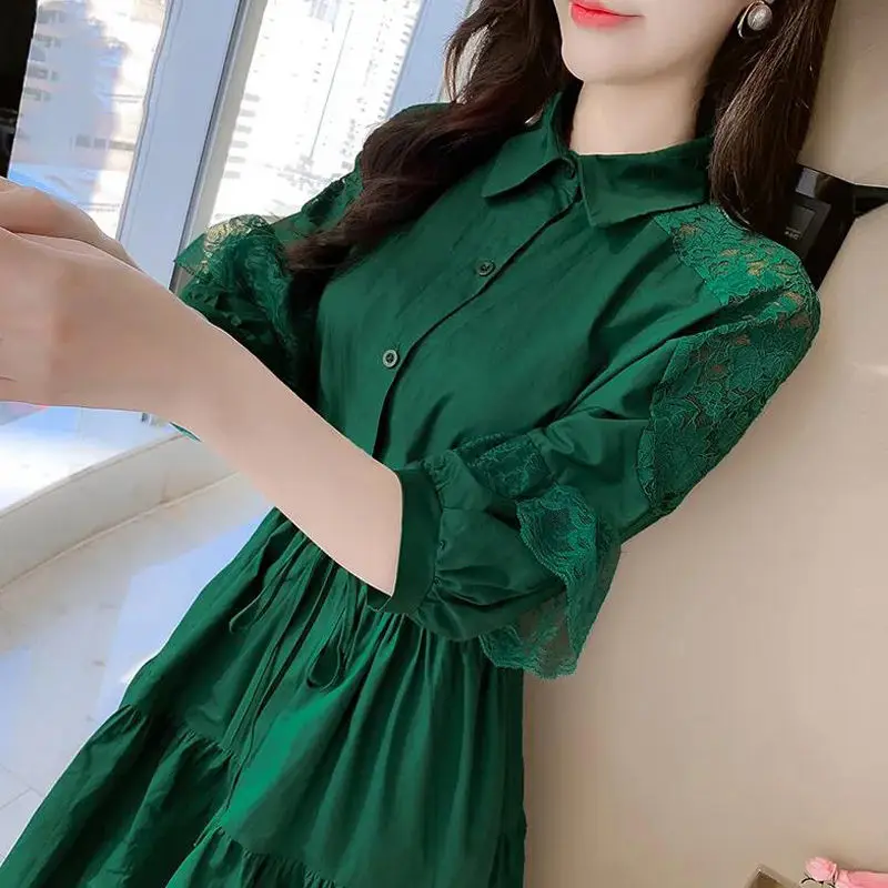 French Design Style Slimming Skirt Children's Spring Wear Lace Patchwork Shirt Small Dress