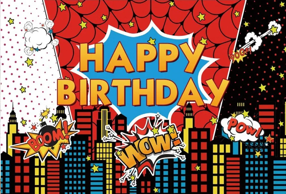 רקע לצילום למסיבת יום ההולדת של תינוק סופר גיבור, עיר בנייה, סטודיו צילום עם שם מותאם אישית