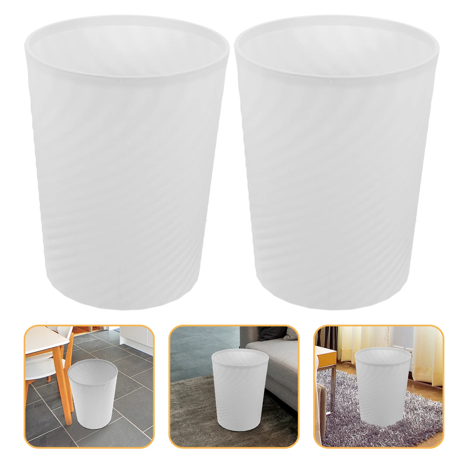 

2 Pcs Threaded Trash Can Simple Style Garbage Bucket Container Flowerpot Plastic Wastebasket Bathroom Pp Bin Office Car