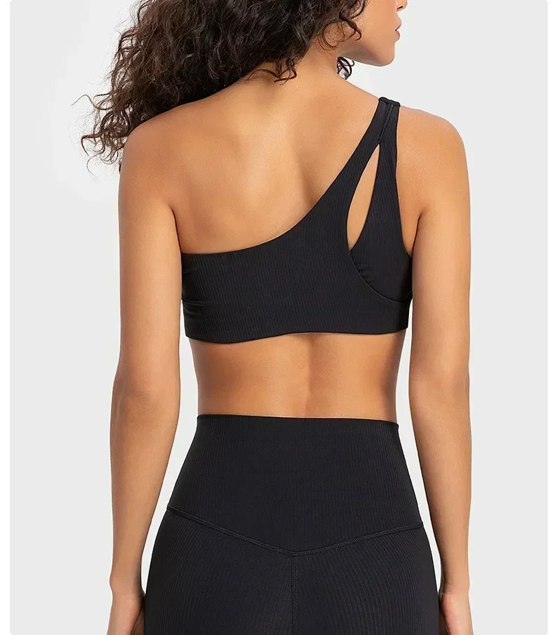 Lemon Women Yoga Sports Bra Gym Fitness Sport Vest Single Shoulder Strap Ribbed Underwear Outdoor Workout Tank Top Sportswear
