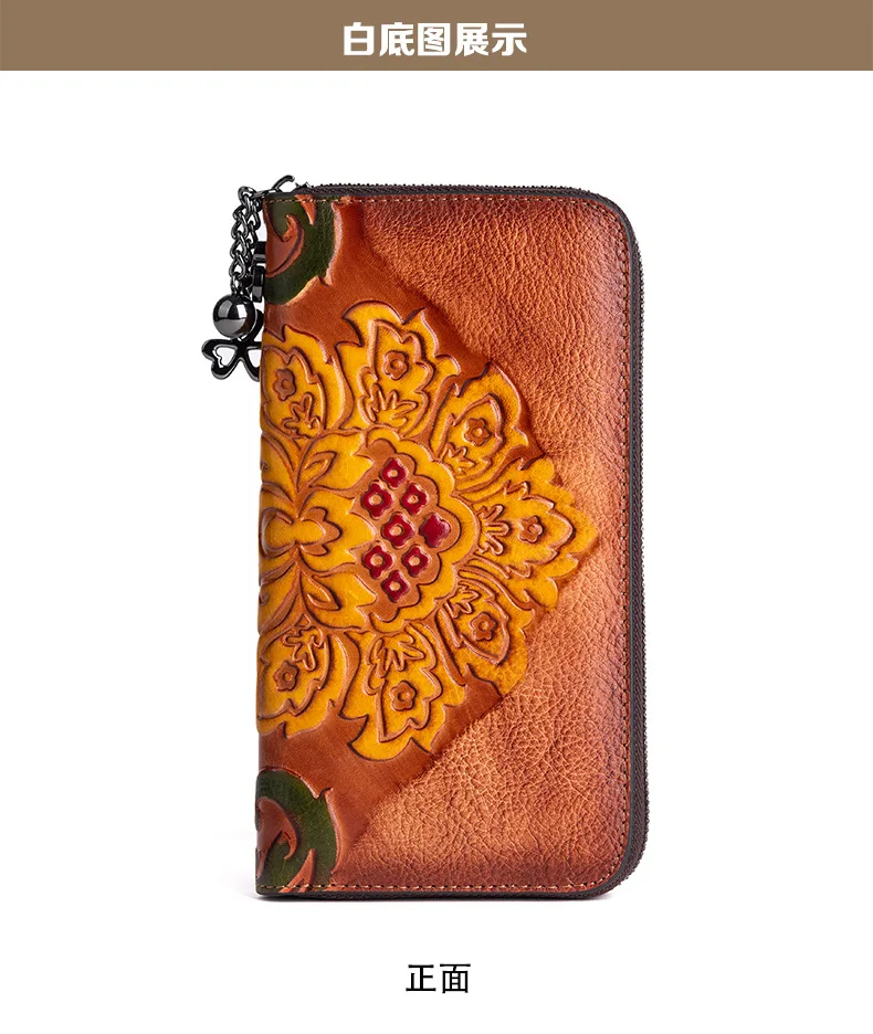 3D Floral Echtleder Handtasche Tasche für Frau Große lange Echtleder Clutch Modische Damen Rindsleder Geldbörsen – Detail 12