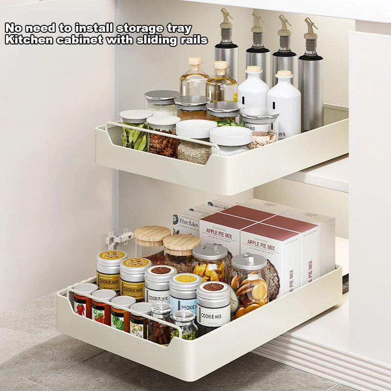 Pull-out Kitchen Storage Rack with Slide Rails Free of Installation Kitchen Spice Box Storage Rack Kitchen Accessories