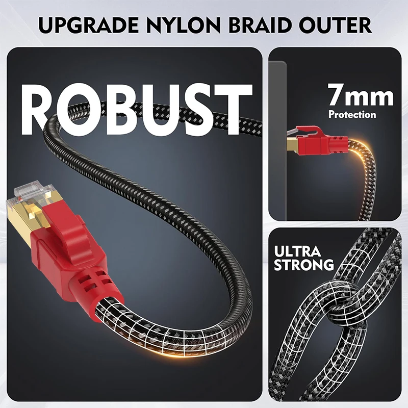 High-Speed Cat 8 Braided Ethernet Cable - 40Gbps 2000Mhz Network Cord