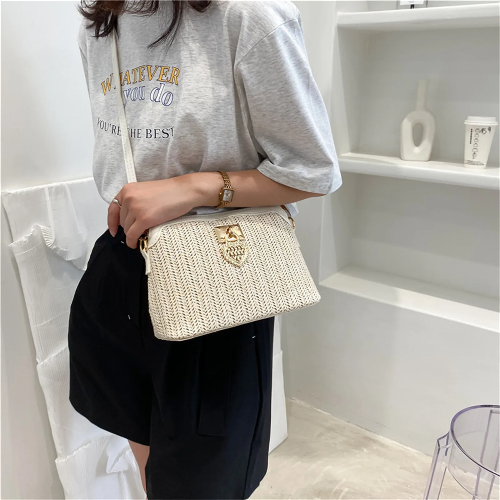 

Ladies Fashion Straw Crossbody Bag 2023 Women Summer Handmade Woven Beach Bag Holiday Shopping Shoulder Handbag Messenger Purses