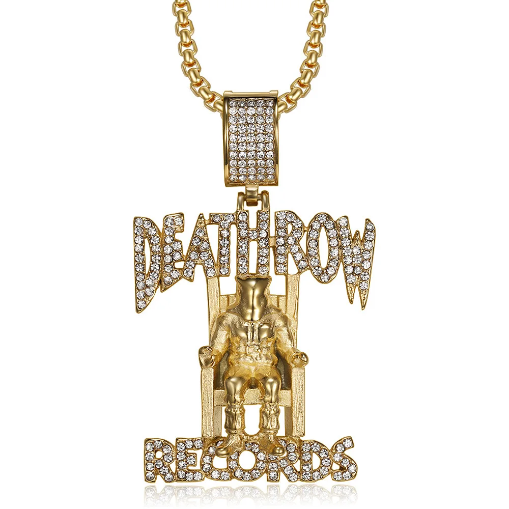 2025 New Nightclub Rhinestone Records Prisoner Pendant Hip Hop Death Row Chain Stainless Steel Men Necklace Wholesale Jewelry 4