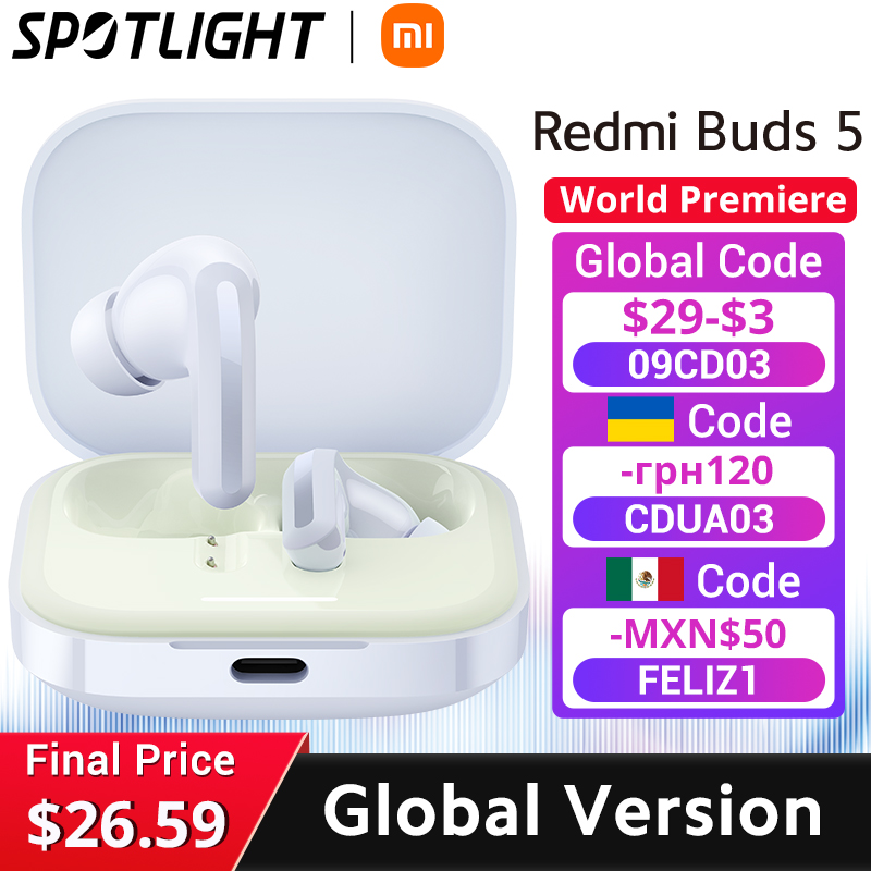 [World Premiere]  Xiaomi Redmi Buds 5 Global Version AI Noise Reduction for Calls Up to 40 Hours Long Battery Life TWS Earbuds