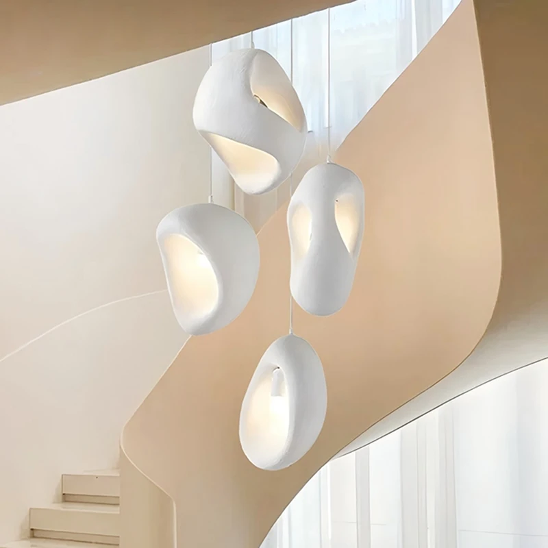 북유럽 빌라 계단 Wabi Sabi E27 Led 펜던트 조명 로프트 바 펜던트 샹들리에 조명 불규칙한 광택 매달려 램프 비품