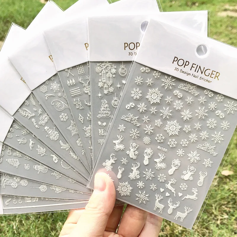 

3D Nail Stickers White Snowflake Christmas Tree Nail Art Stickers Self Adhesive Sliders Nail Art Decoration Tips