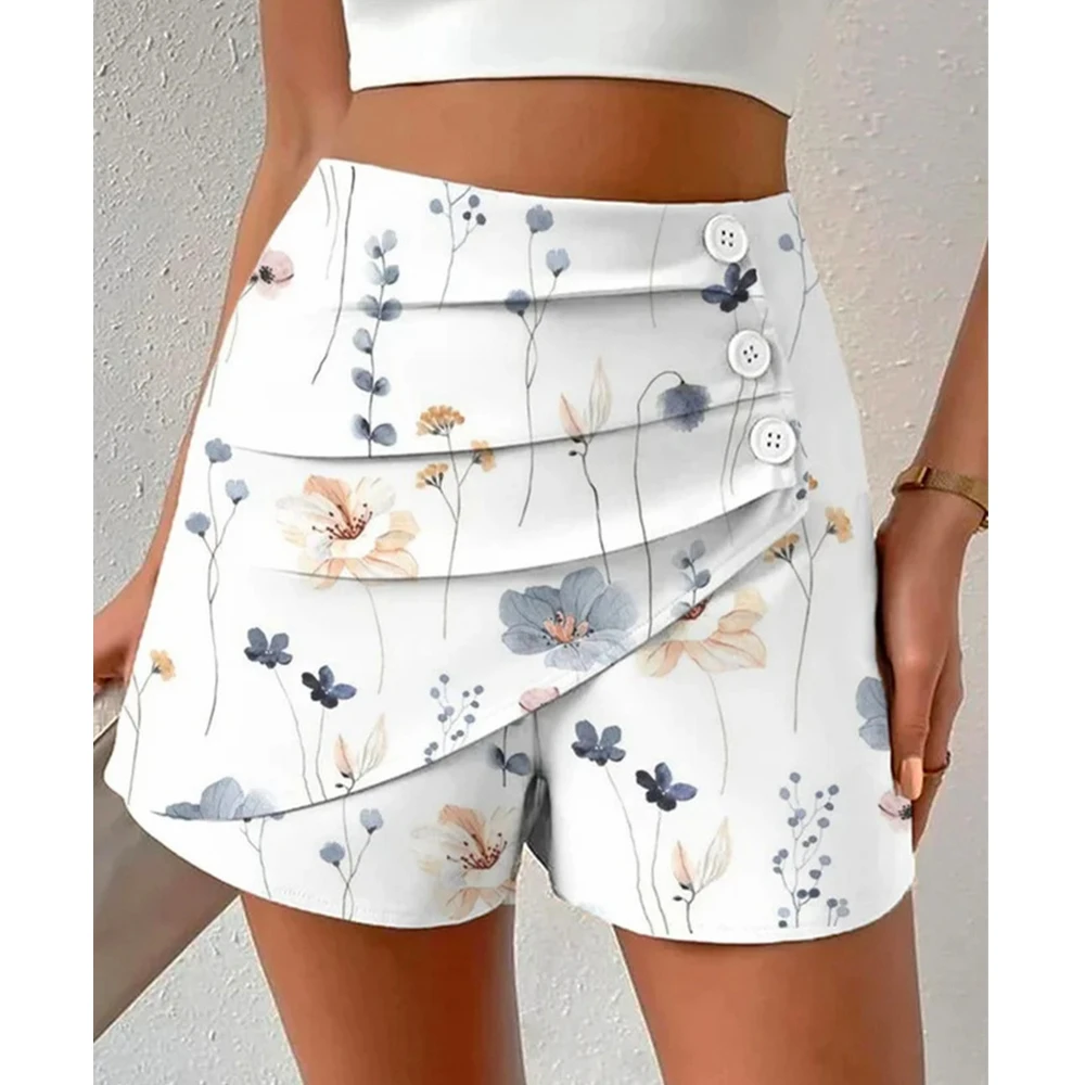 

Wepbel Button Loose Casual Shorts Women Floral Printed High Waist Short Pants Summer Streetwear Fashion Straight Shorts Pants