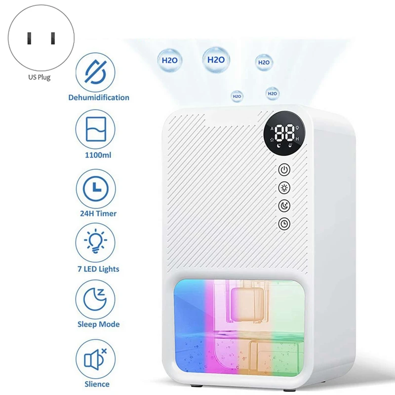 

1100Ml Dehumidifier Portable Moisture Absorbers Timing Colorful Light Quiet Air Dryer For Home Bedroom Bathroom