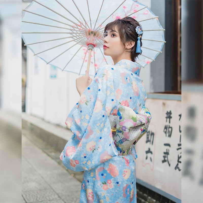 

Sakura Girl Kimono Dress Moonlight Flower Japanese Style Yukata Bathrobe Women Floral Print Haori Japan Uniform Cosplay Costume