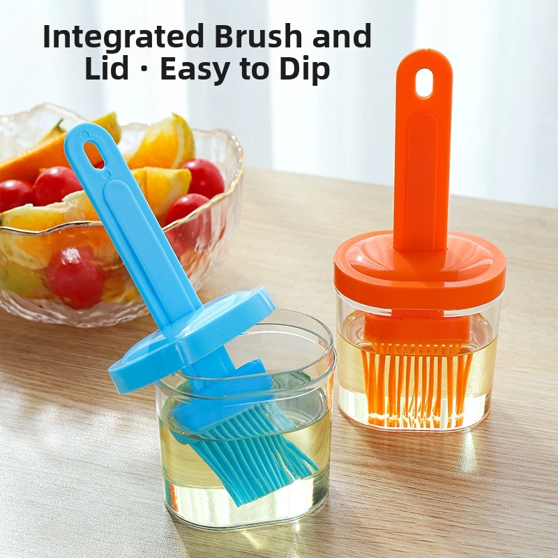 1pc Oil Brush Pancake Oil Brush Integrated Pan with Bottle Kitchen Dustproof Baking Tool