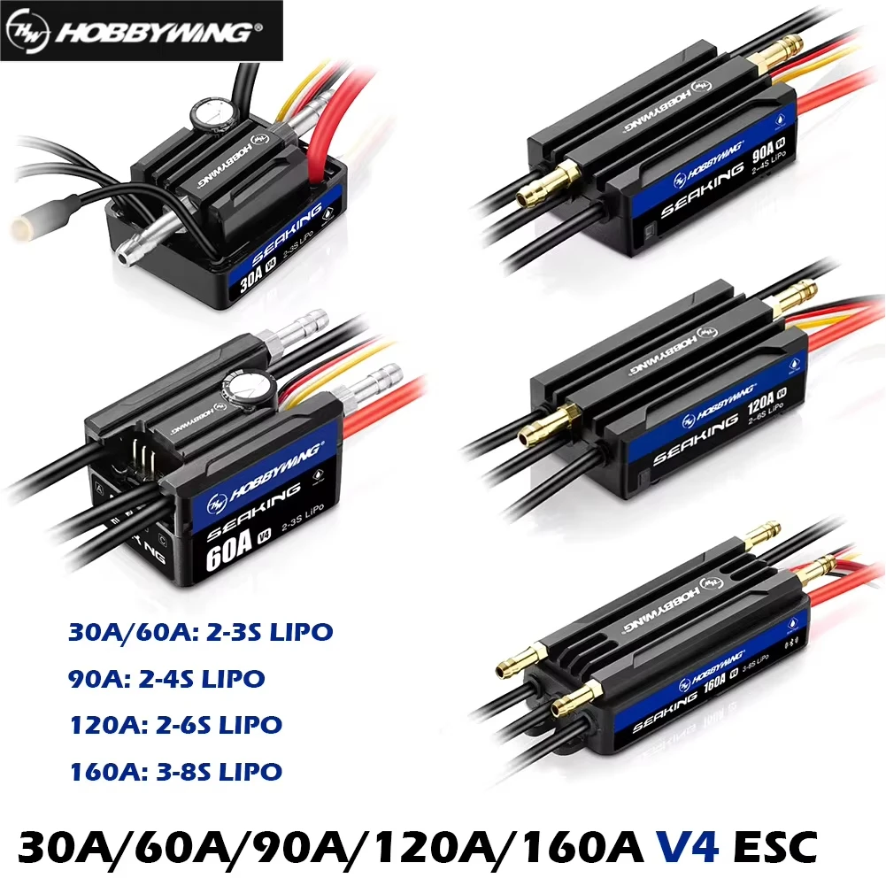 Vue de face du HOBBYWING ESC Brushless sans Capteur V4 IP67 60A montrant les câbles et connecteurs