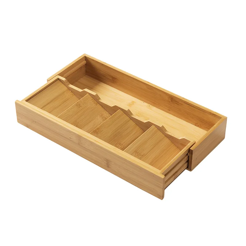 Wooden Storage Box Cutlery Organizer Kitchen Utensil Storage Box Drawer Knife Fork and Spoon Compartment 6