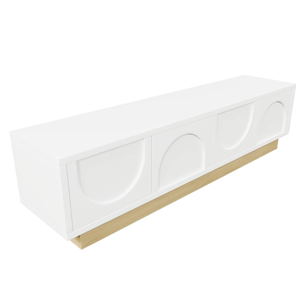 PINGGO 175CM Moderner weißer TV-Schrank mit Holzschnitzerei, minimalistischem Kurvendesign, ausreichend Stauraum und Kabelmanagement – Detail 13