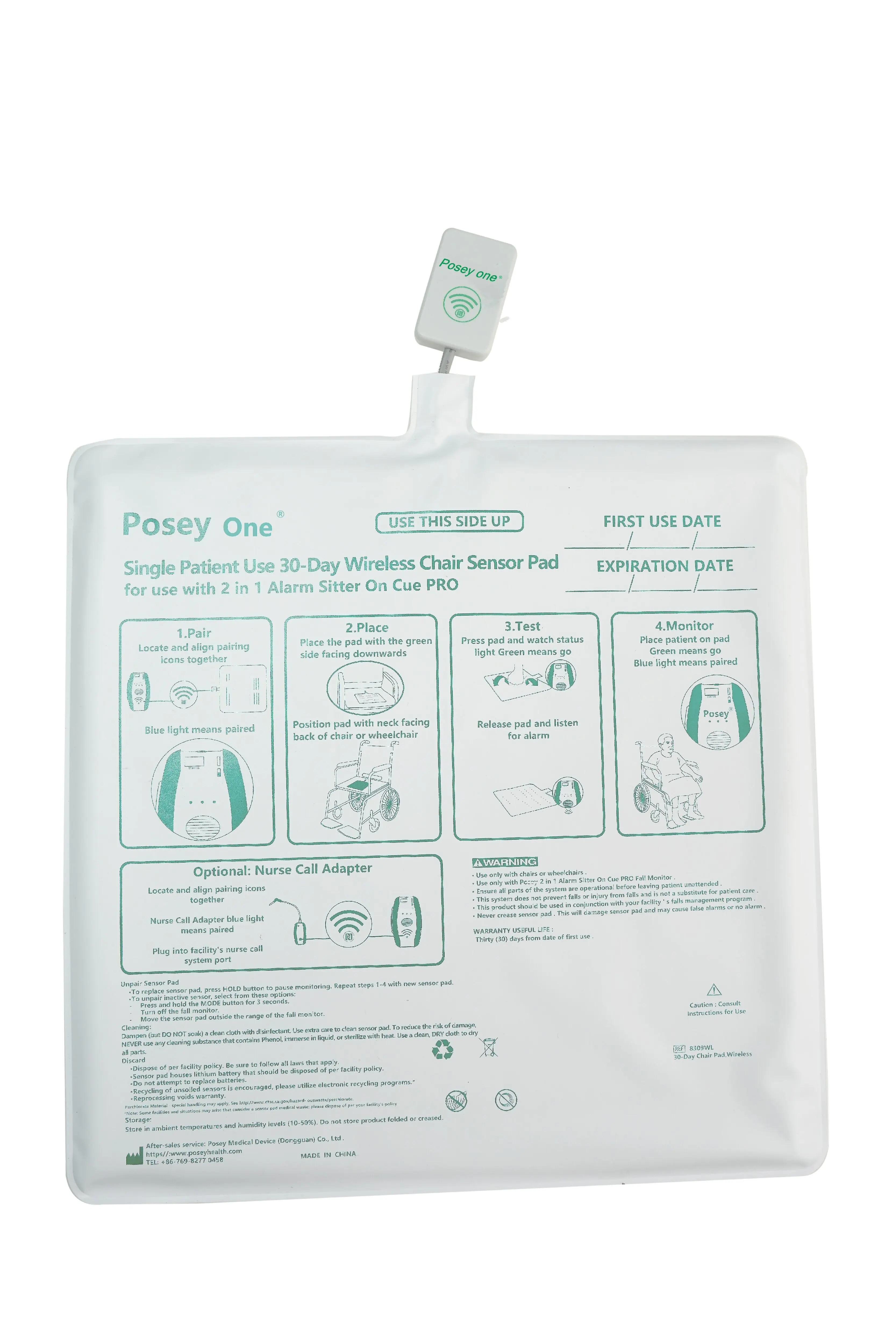 8309WL Posey One&reg; Wireless Chair Alarm Pad Sensor ，Durable and , Two versions of IFU random shipment