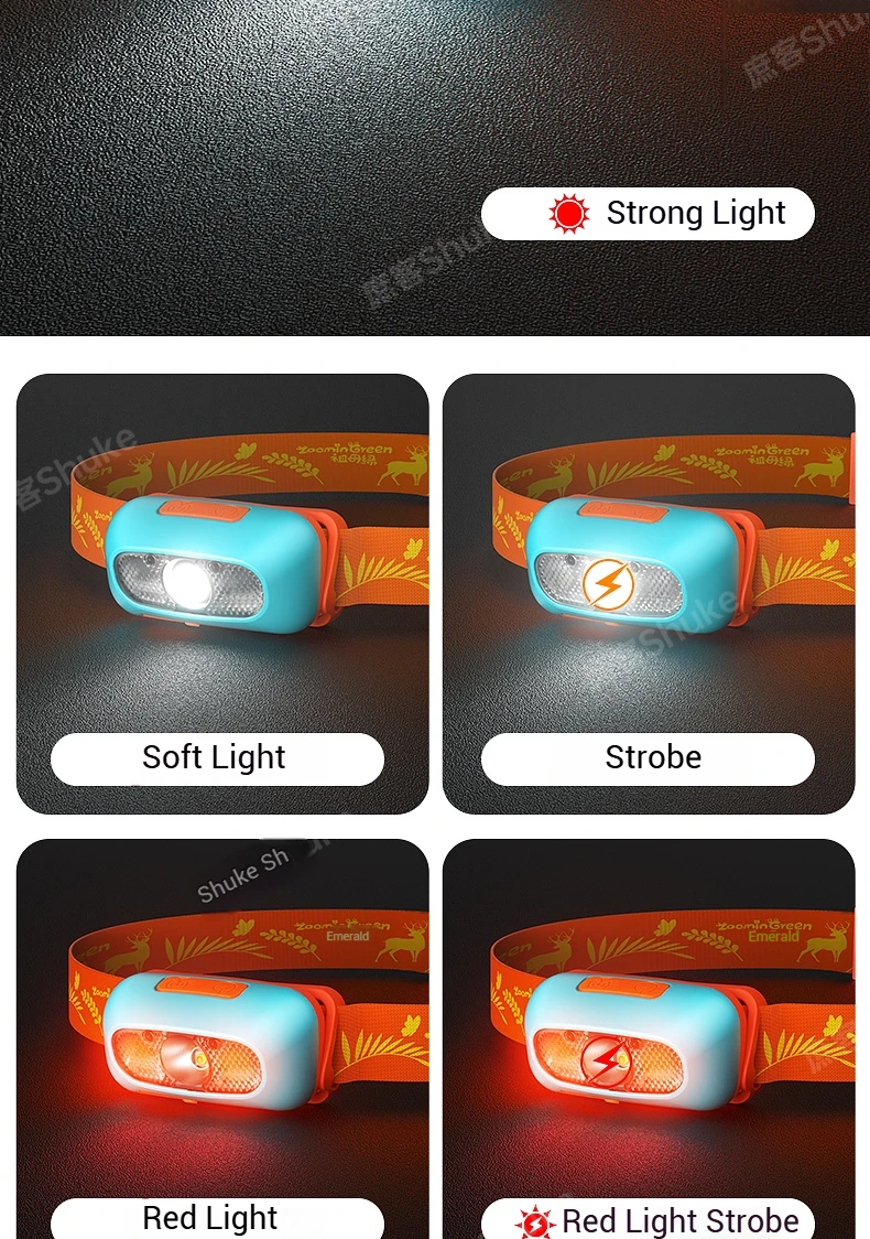 LED COB 어린이 헤드라이트 충전식 초경량 USB 헤드 플래시라이트 600LM 헤드램프 야외 낚시 캠핑 비상등