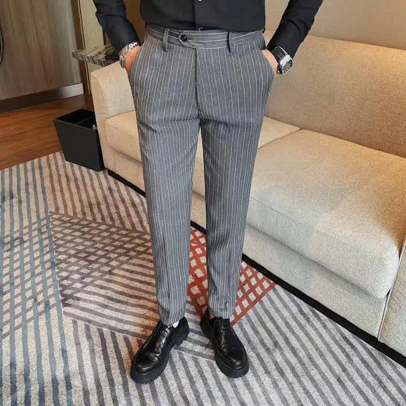 Men Suit Pants High Quality Korean Business Formal Wear Men's Office Trousers Slim Fit Casual Simple Striped Dress Pants Male 36