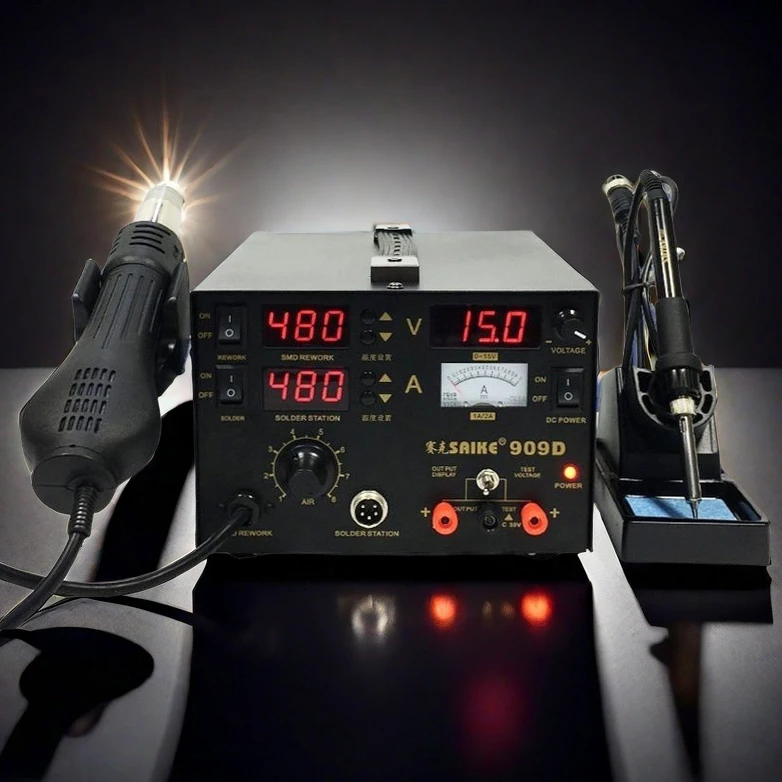 SAIKE 909D hot air gun reworking station solder station power supply 3 and 1 220V 110V