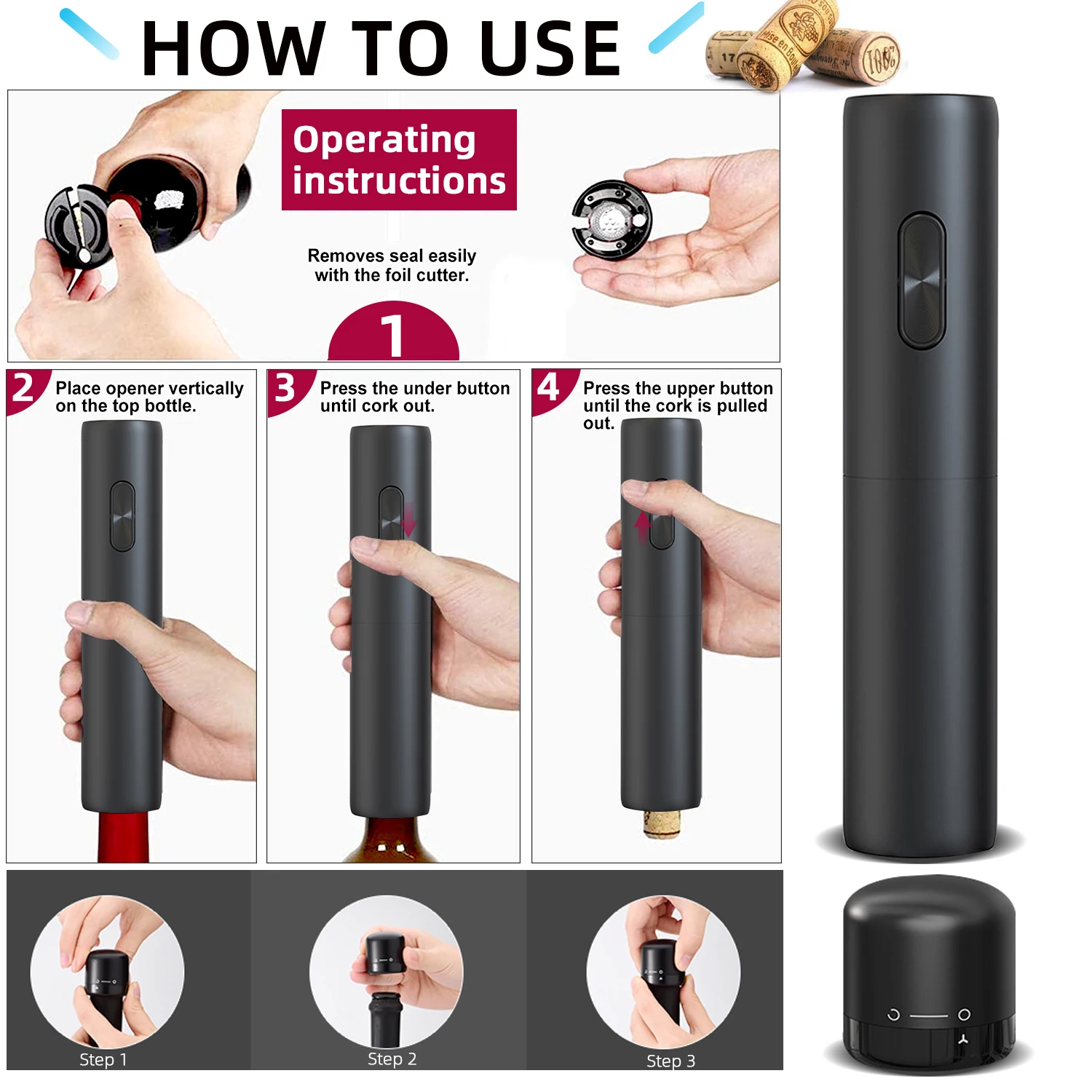Automatic Electric Wine Bottle Opener - Sleek Corkscrew Kitchen Tool