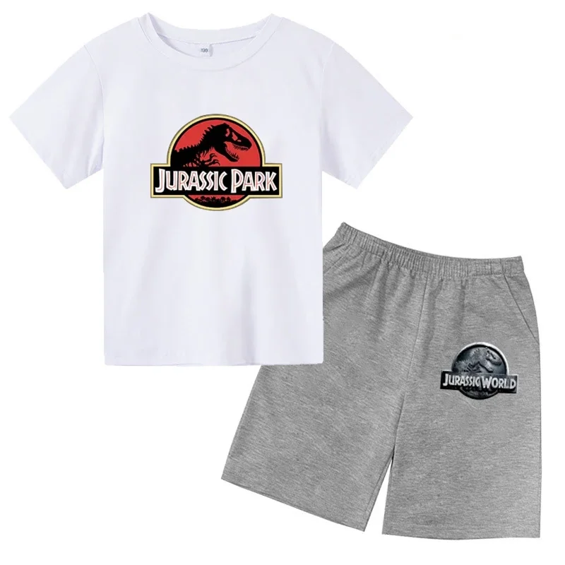 thumbnail image 1 of Camiseta con estampado de dinosaurio de Jurassic Park, trajes de verano para niños, camisetas de manga corta y pantalones cortos con estampado de dibujos animados, 1 of 5