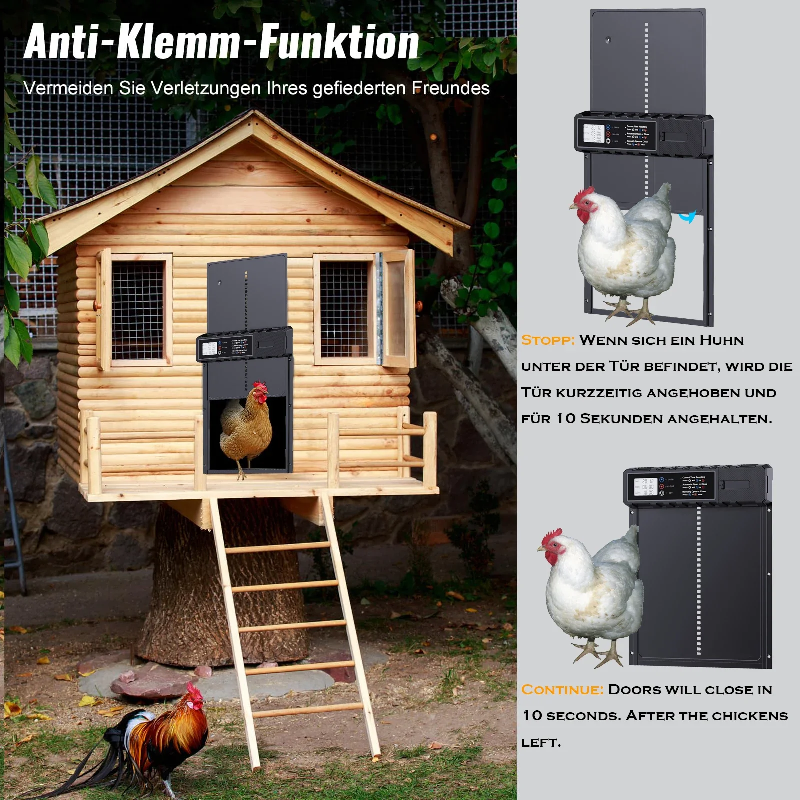 Aluminum Automatic Chicken Coop Door Waterproof Large Display Timer Electric Chicken Duck Door Intelligent Pinch Protection Chicken Coop Door Opener