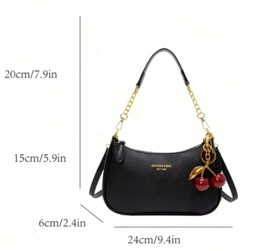 2026 Trendy Cherry Women Shoulder Bag PU Leather Hobo Bag Cute Cherry Charm Underarm Bag Small Crossbody Purse Daily for Girls 6