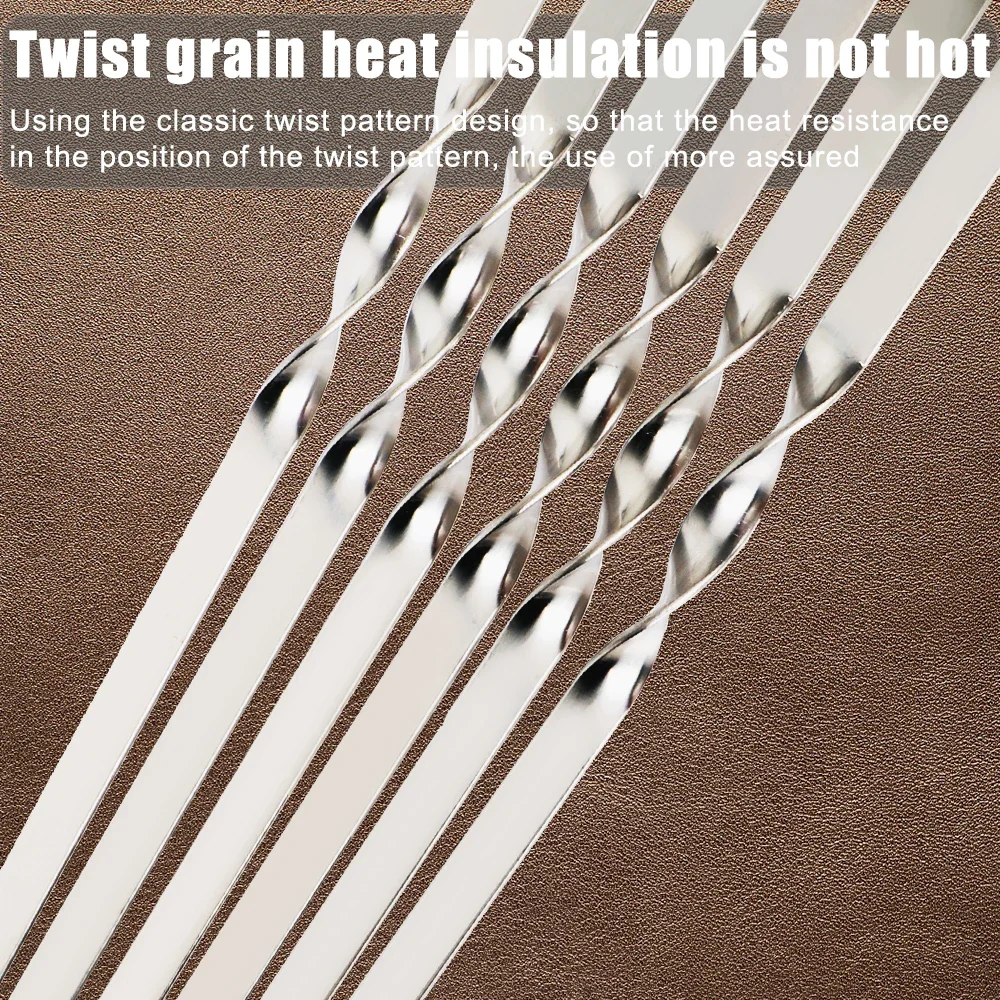 Barbecue Skewers Stainless Steel Barbecue Skewer 6Pcs Wide Flat BBQ Fork Outdoor Camping Picnic Utensil