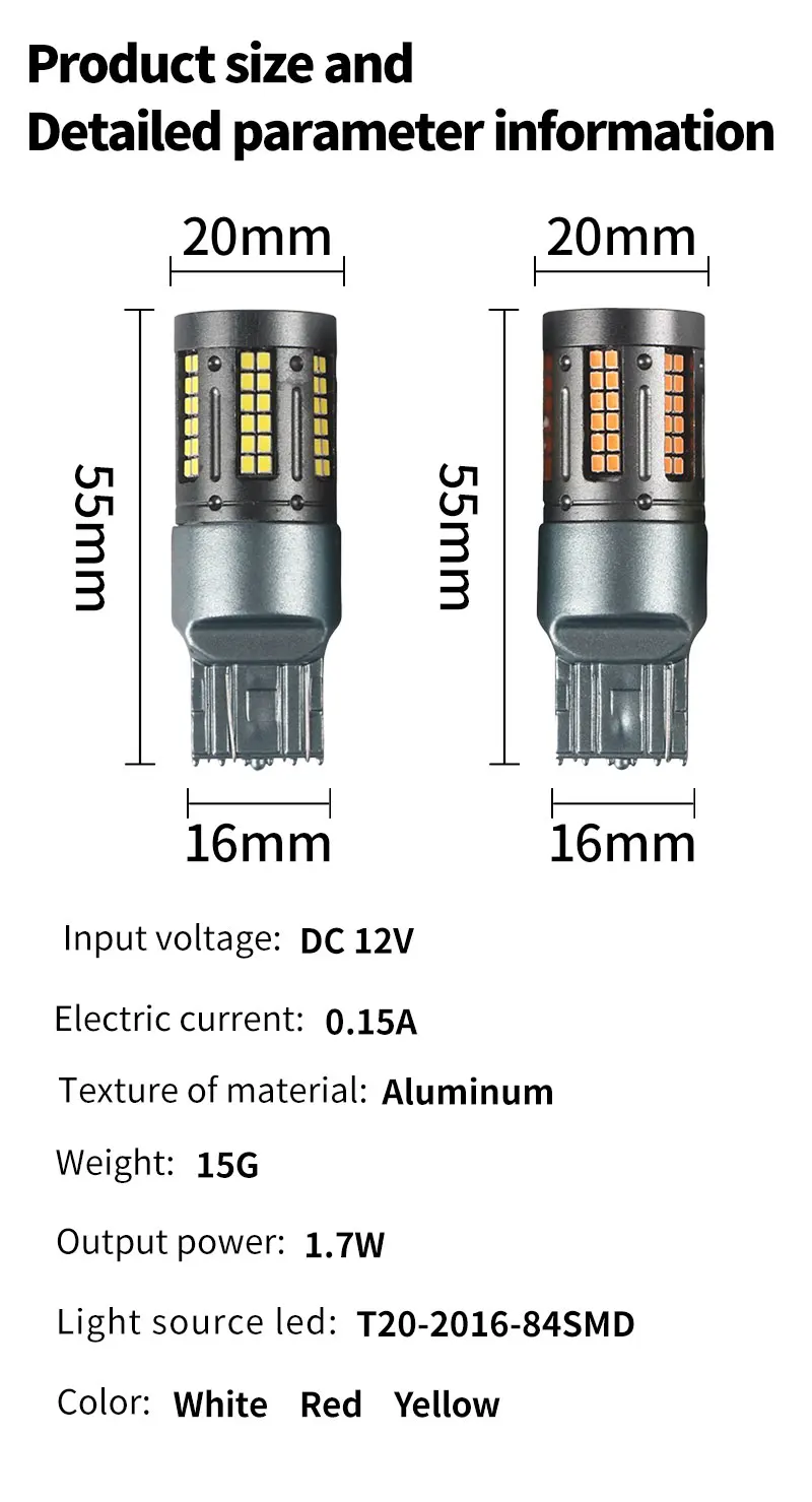10Pcs Led   1156 BA15S P21W 1156 BAU15S PY21W 1157 BAY15D P21/5W T20 7440 W21W 7443 W21/5W 84Smd Canbus  