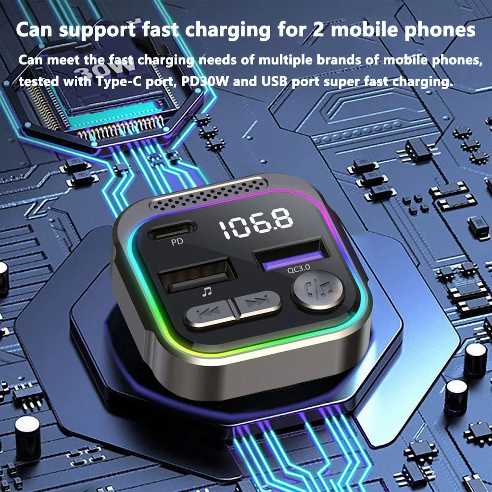 Aluminum Car MP3 Bluetooth Player FM Transmitter Fast Charger