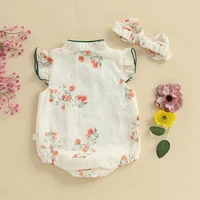 Toddler Girls Embroidered Floral Romper Set With Headband