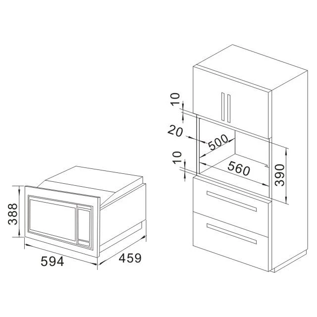 388mm Height Built-in  Knob Control with Grill with Convection 34L Stainless Steel Microwave Oven 2