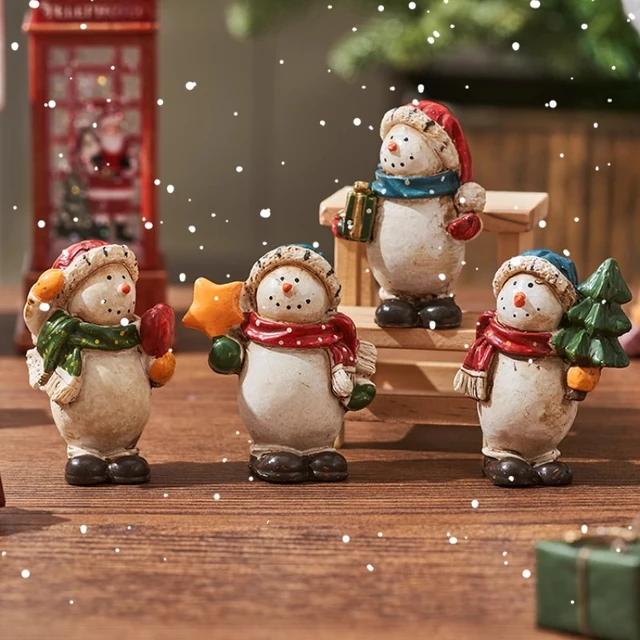 Christmas Snowman Figurine Resin Snowman Miniature Mini Snowman Figurine