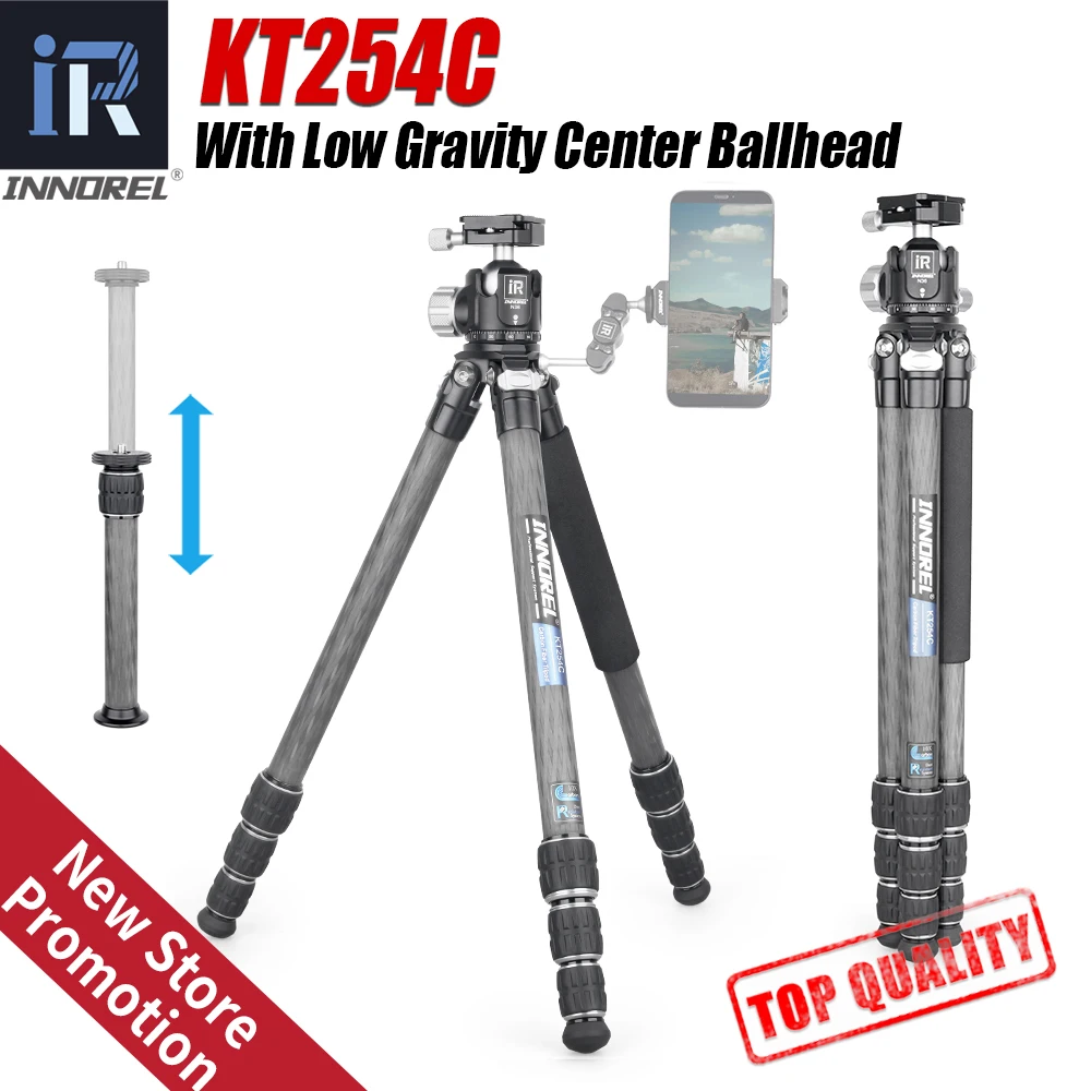 

10 Layers Carbon Fiber Tripod-INNOREL KT254C Professional Portable Compact Camera Stand Support with Short Center Column for DSL
